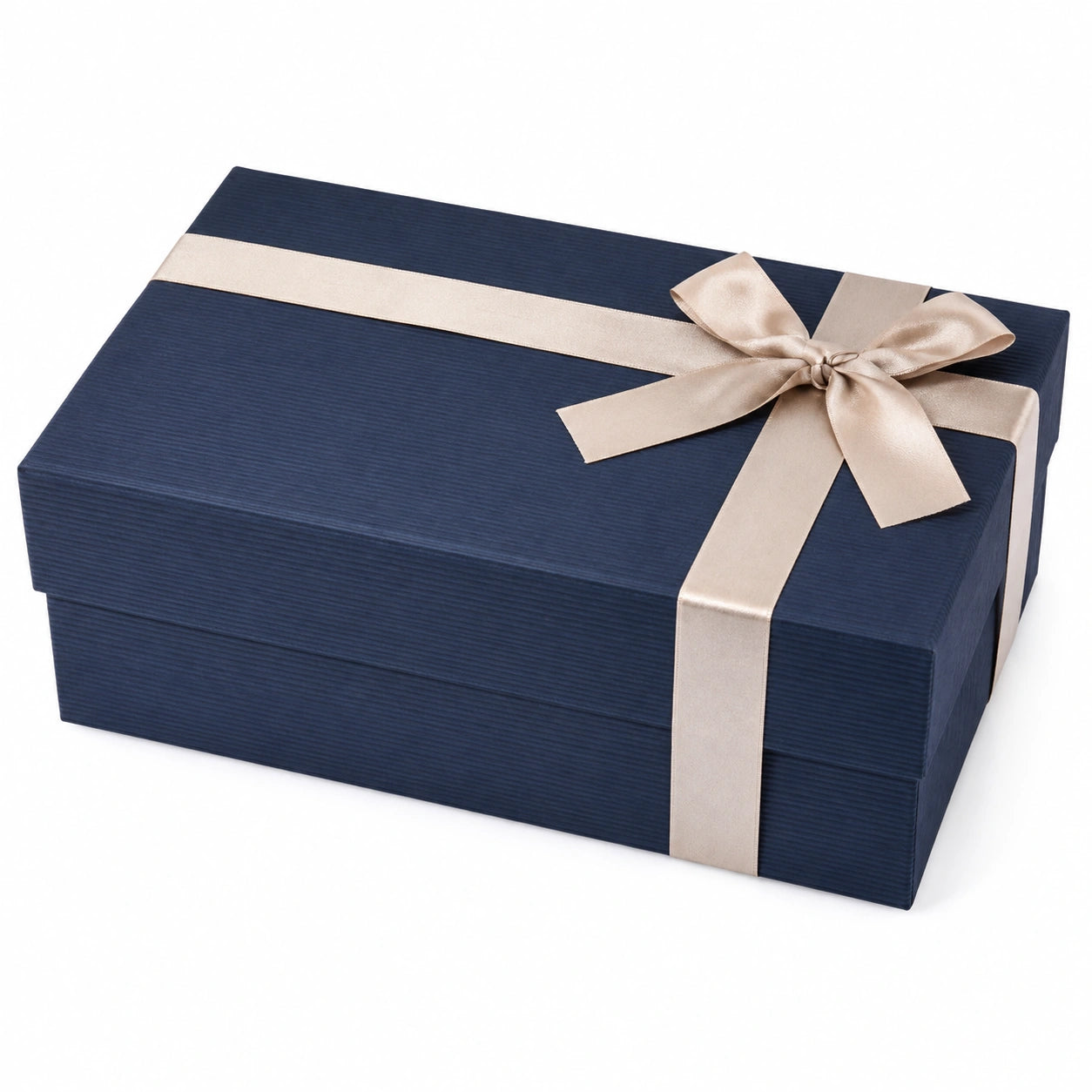 Geschenkbox 30 x 20 x 10 cm aus Karton in Dunkelblau Beige mit Schleifenband