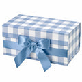 Geschenkbox 30 x 20 x 12 cm aus Karton Blau Weiß kariert mit Schleife