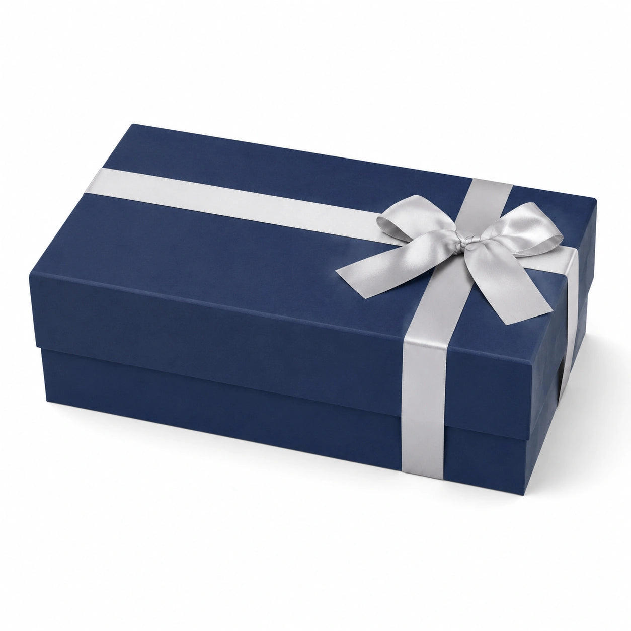 Geschenkbox 30 x 20 x 10 cm aus Karton in Dunkelblau Silber mit Schleifenband