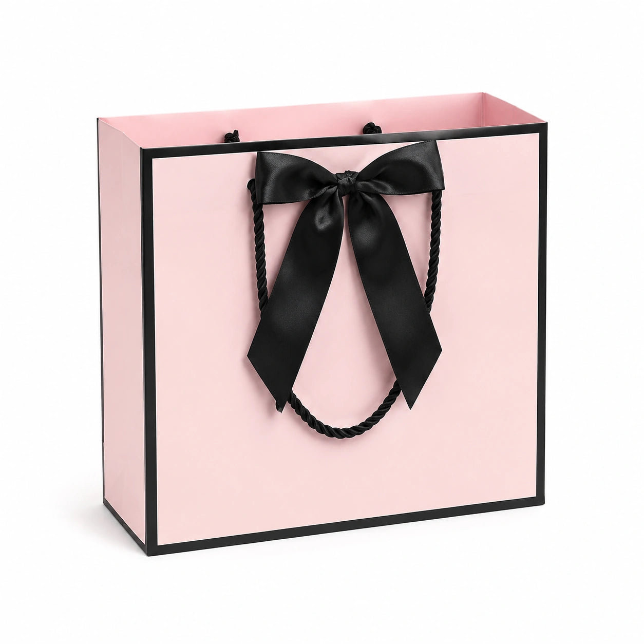 Geschenktüte 30 x 12 x 30 cm aus Papier Rosa Schwarz mit Kordelgriffen und Schleife
