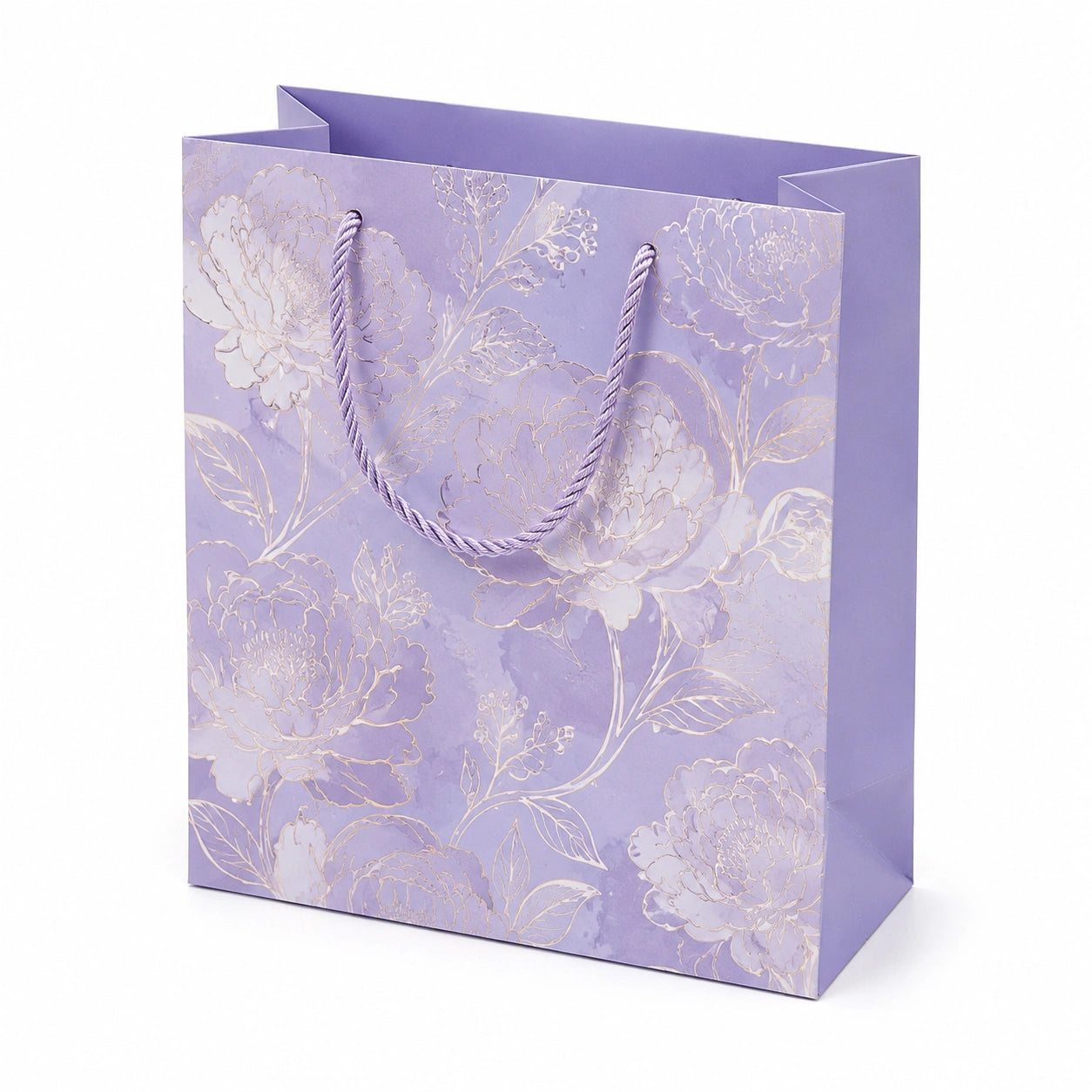 Geschenktüte 26 x 12 x 32 cm Papier Lila Blumenmuster mit Kordelgriffen