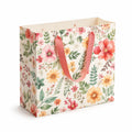Geschenktüte 26 x 12 x 32 cm aus Papier cremefarben mit Blumenmuster und Textilhenkeln