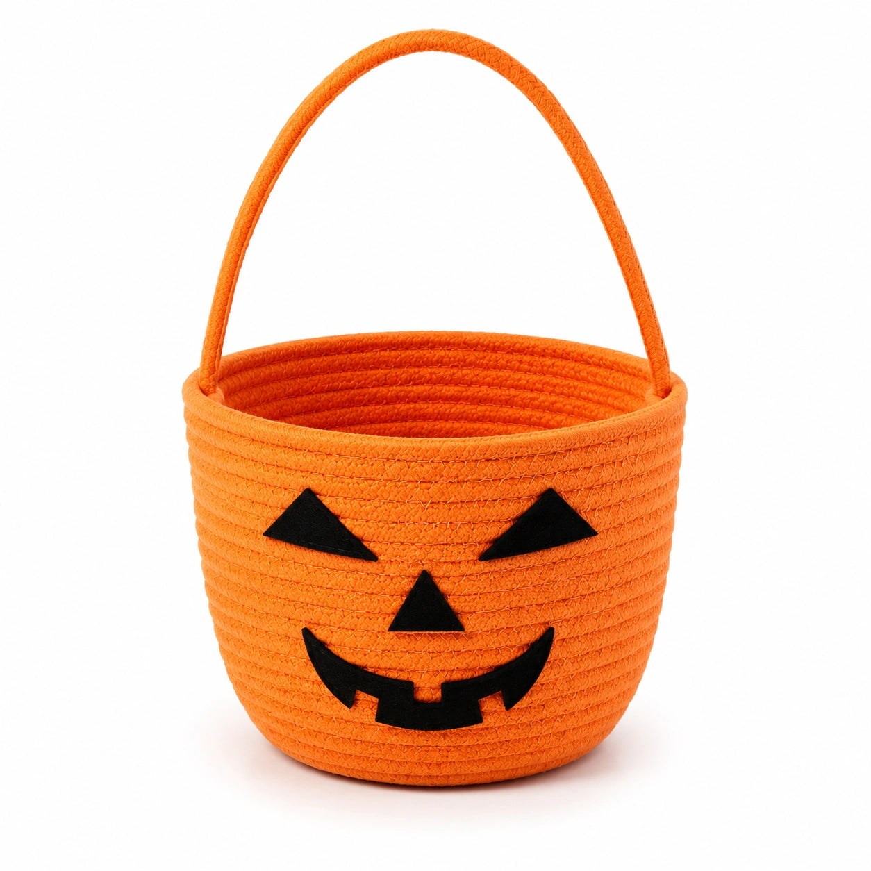 Aufbewahrungskorb 20 cm aus Textil Orange mit Tragegriff und Kürbisgesicht