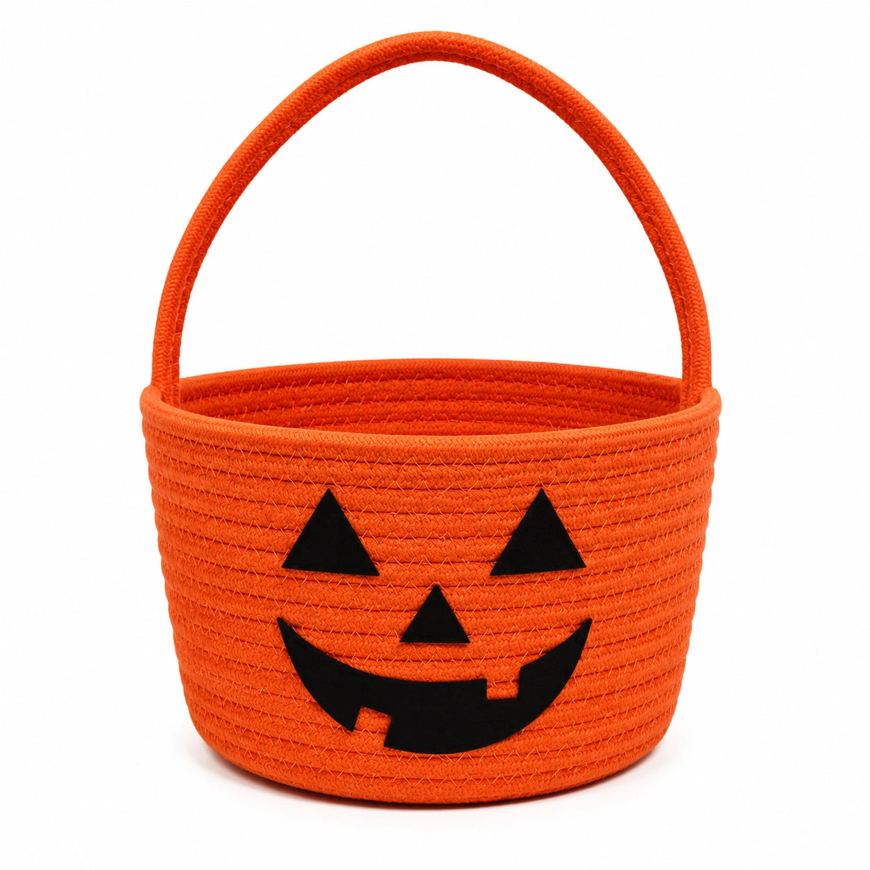 Aufbewahrungskorb 25 cm aus Textil Orange mit Kürbisgesicht und Tragegriff