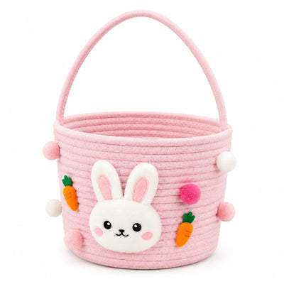 Aufbewahrungskorb Ø25 x H20 cm aus Textil Rosa mit Tragegriff Hasenmotiv