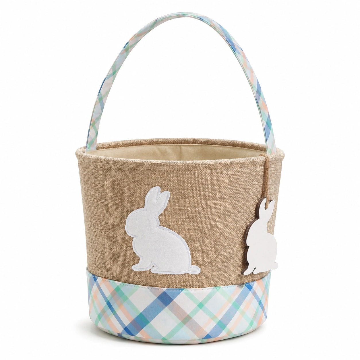 Aufbewahrungskorb Ø25 cm Stoff Beige mit Hasenmotiv und Tragegriff