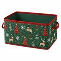 Aufbewahrungskorb 38 x 28 x 25 cm aus Textil Grün Rot mit Weihnachtsmotiv und Tragegriffen