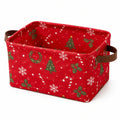 Aufbewahrungskorb 38 x 28 x 20 cm aus rotem Textil mit Weihnachtsmotiv und Tragegriffen