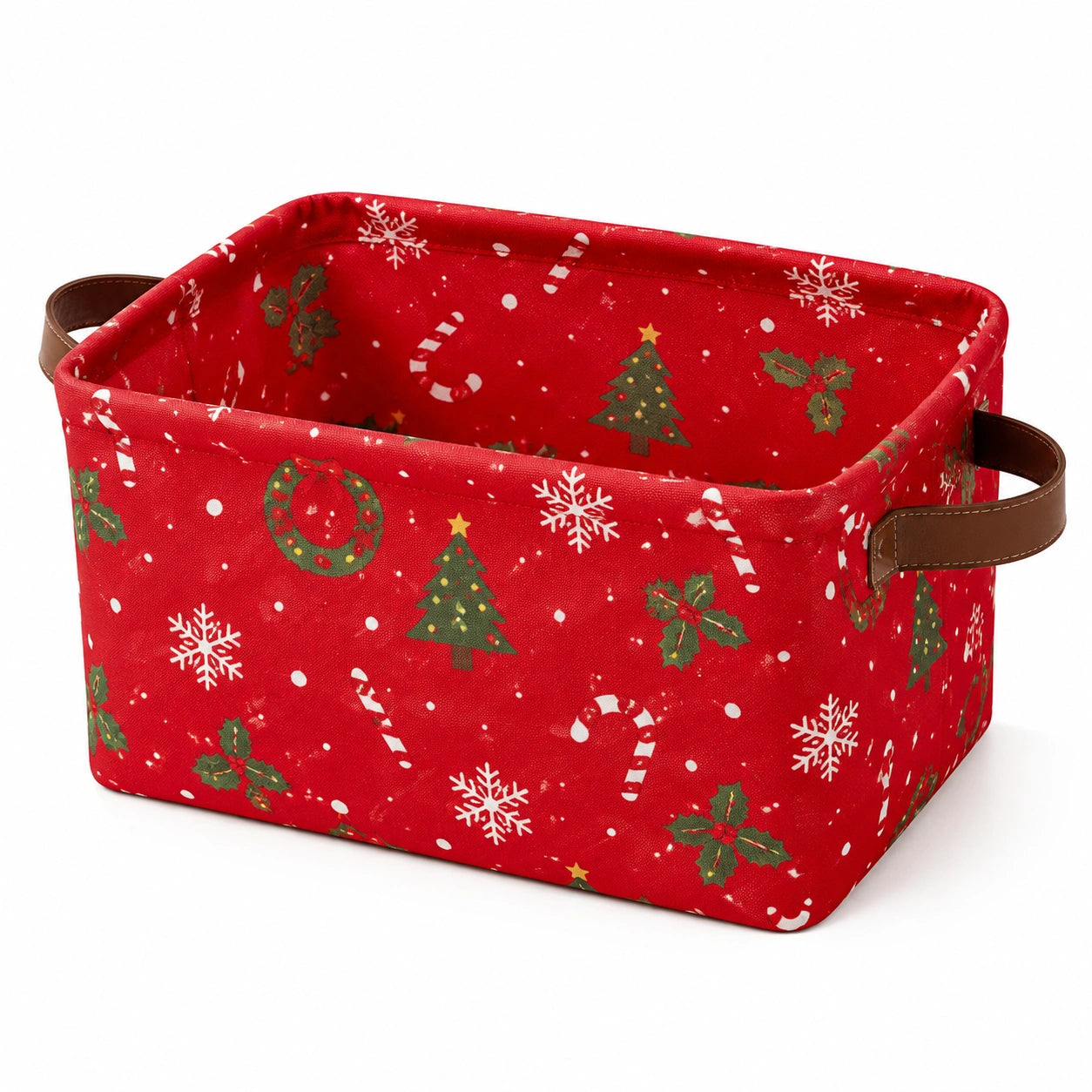 Aufbewahrungskorb 38 x 28 x 20 cm aus rotem Textil mit Weihnachtsmotiv und Tragegriffen