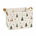 Aufbewahrungskorb 40 x 30 x 25 cm aus Stoff in Creme mit Weihnachtsmotiv und Tragegriffen