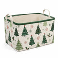 Aufbewahrungskorb 38 x 28 x 30 cm Textil Cremegrün mit Weihnachtsbaumdruck faltbar