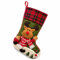 Weihnachtsstrumpf 45 cm aus Textil Rot Grün mit Rentiermotiv zum Aufhängen
