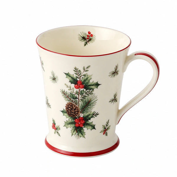 Keramiktasse 400 ml Cremeweiß mit Weihnachtsmotiv und Henkel