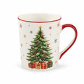 Keramiktasse 0.40 L Weiß Rot mit Weihnachtsbaum Motiv und Henkel