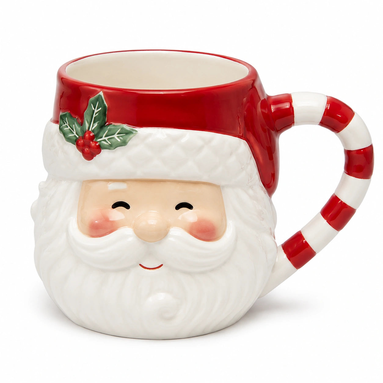 Weihnachtstasse 13 cm aus Keramik Rot Weiß mit Weihnachtsmannmotiv