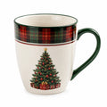 Keramiktasse 0.40 L Weiß Grün mit Weihnachtsbaum Motiv und Henkel