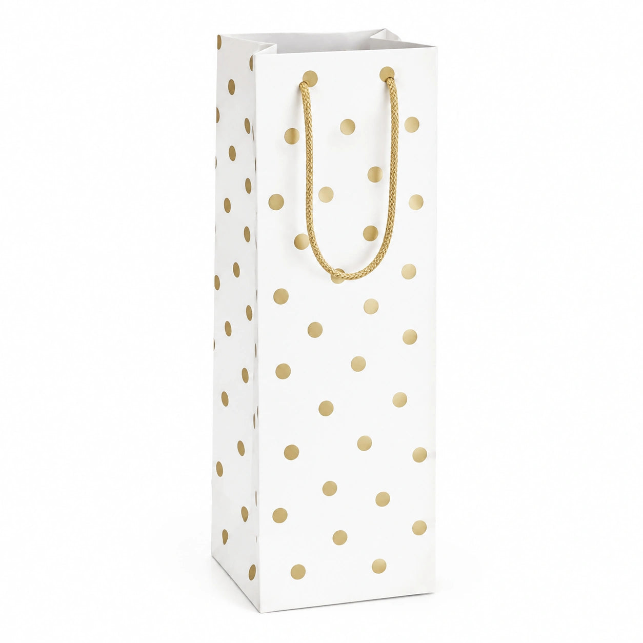 Geschenktüte 12 x 8 x 35 cm aus Papier Weiß Gold mit Kordelhenkeln Punktmuster