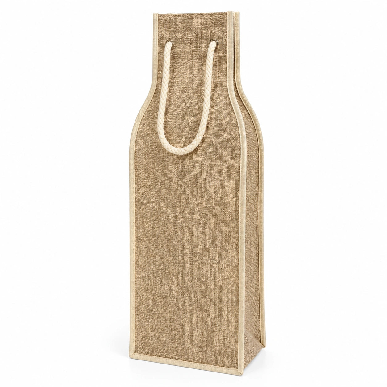 Weinflaschentasche 12 x 10 x 36 cm aus Jute beige für Flaschen mit Kordelgriffen