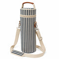 Flaschentasche 12 x 12 x 32 cm aus Textil in Beige Dunkelblau mit Streifenmuster und Schultergurt