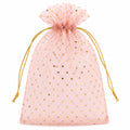 Organzabeutel 15 x 23 cm Rosa mit Goldpunkten Zugbandverschluss