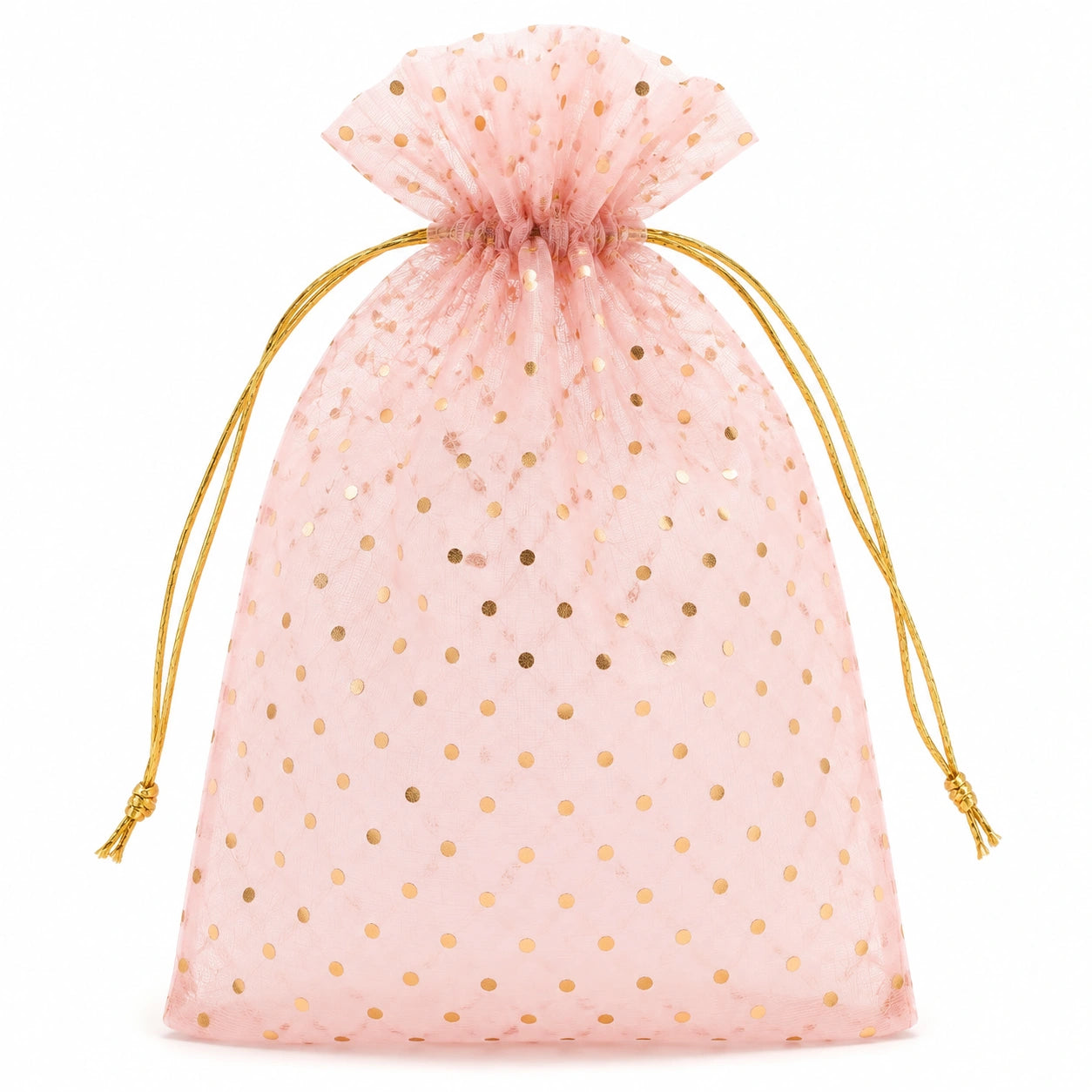 Organzabeutel 15 x 23 cm Rosa mit Goldpunkten Zugbandverschluss
